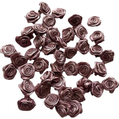 100PCS 15MM Mini Handmade Satin Rose Ribbon Rose Fabric Flower Appliques For Wedding Decoration Craft Sewing Accessories