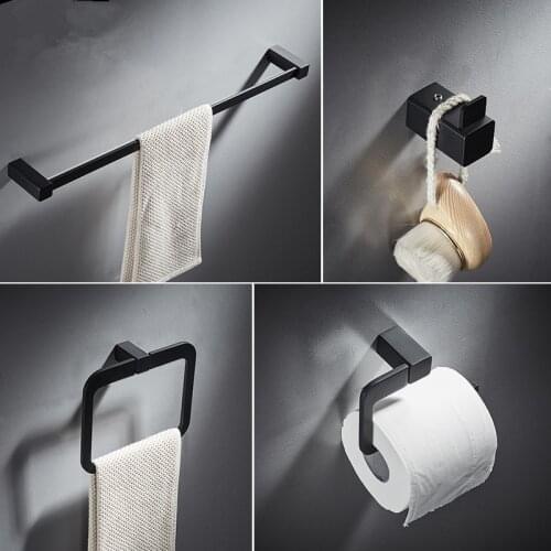 Bathroom Hardware Set Black Brass Towel Rack Paper Holder Towel Ring Single Towel Bar Copper Bathroom Accessories Set