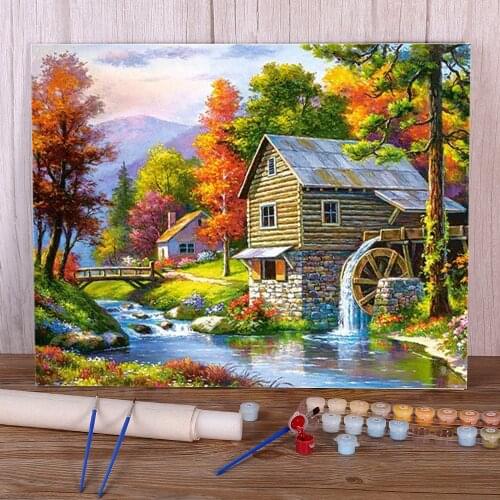 Landscape House Paint By Numbers Package Oil Paints 50*70 Paiting By Numbers New Design For Children Wholesale Handiwork Art
