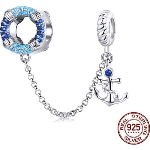 Genuine 100% 925 sterling silver ship anchor safety chain charm fit original Pandora bracelet beads necklace pendant jewelry