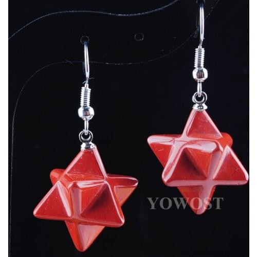 4 Pair Bohemian Hanging Earrings Natural Stone Red River Jasper Merkabah Star shape Pendant Polyhedral Reiki Eardrop IR3130