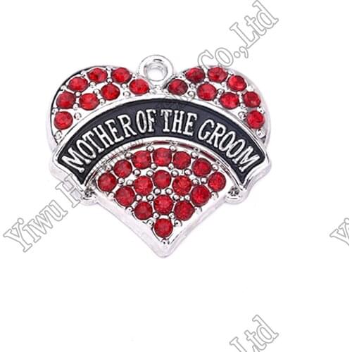 New Arrival 20 pcs a lot rhodium plated MOTHER OF THE GROOM with red/pink/blue/white crystal heart pendant