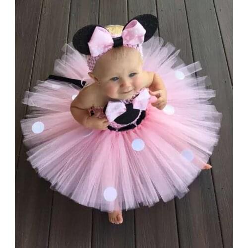 Baby Girls Minnie Tutu Dress Minnie Birthday Party Costume with Mouse Ears Headband Set 5 Color Options Baby Tutu Dresses