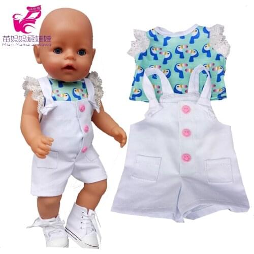 17inch New Born Baby Doll Clothes Strap Jeans Pants Shirt 45cm American Doll Clothes Wear