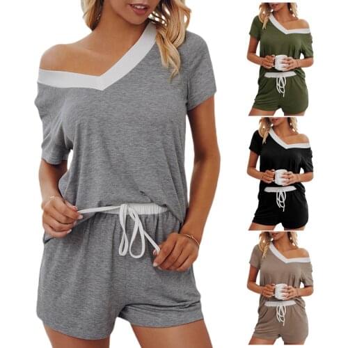Sleepwear Home Suits Sexy Pyjama Short Sleeve Pajamas Set 2021 Women Pijamas Comfortable Girl Spring And Summer 2Xl Solid Color