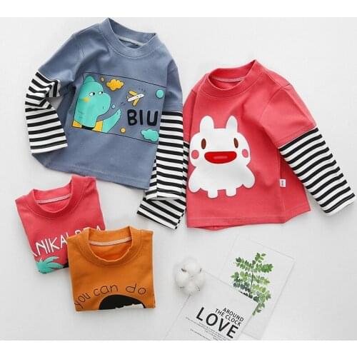1-7 Years Old Children Tees Boys Girls Long Sleeve Tops Big Girl Clothes Hoodie Kids Tshirt Cartoon Cotton Stripe Sleeve Autumn