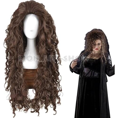 HP Bellatrix Lestrange Bella Cosplay Wig Long Dark Brown Curly Wavy Halloween