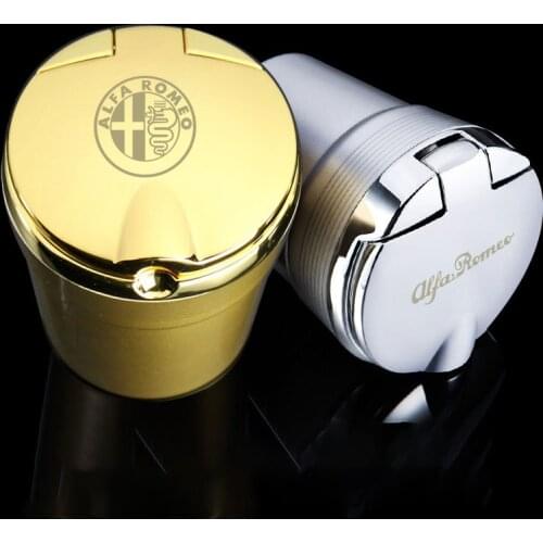 1Pcs Car logo Ashtray Cigarette Smoke Holder Car Ashtray With LED Luminous For Alfa Romeo Giulia Stelvio Car Interio Accessories