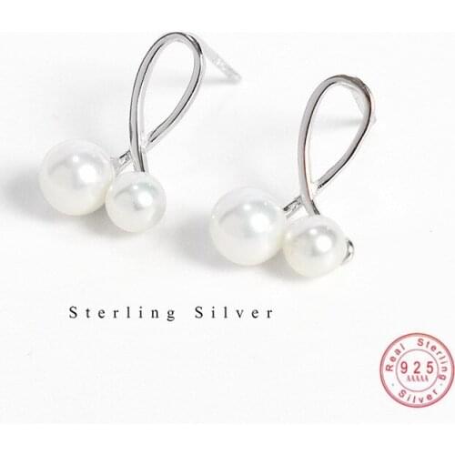 925 Sterling Silver Korean Version Dimple Geometric Pearl Earrings Women Sweet Girlfriend Friendship Jewelry Accessories