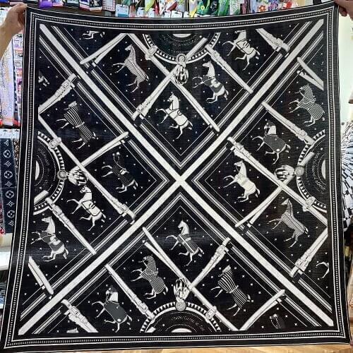 POBING Silk Cashmere Scarf Women Hand Rolled Shawls Horse Print Square Scarves Wraps Lady Bandana Big Hijabs Female Foulards