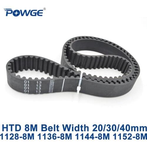 POWGE HTD 8M synchronous Timing belt C=1128/1136/1144/1152 width 20/30/40mm Teeth 141 142 143 144 HTD8M 1128-8M 1136-8M 1152-8M