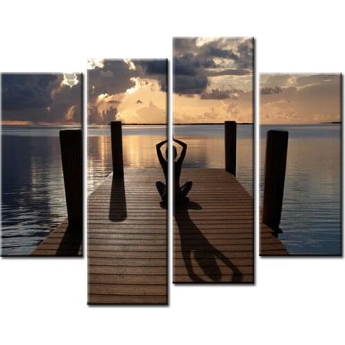 Modern Landscape Spray Paintings Lake Meditate Canvas Printing Cuadros Decoracion Wall Picture Art for Living Room 4Pcs Unframed