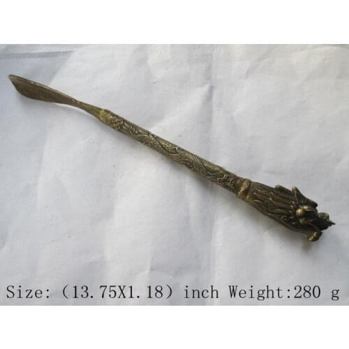 Old Brass Oriental Handwork Dragon Head Hammered Health Scratching Decor