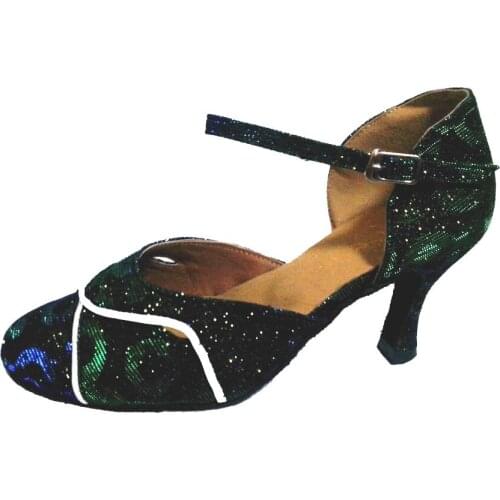 Hand-made Customized Heel Womens Lady Closed Toe Ballroom Party Modern Latin Green Dance Shoe Soft Sole Indoor Dancing Shoe