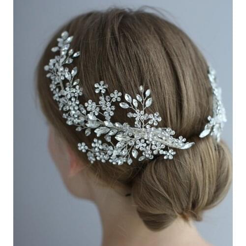Luxury Crystal Bridal Headpiece Floral Wedding Hair Vine Clip Party Prom Hair Jewelry Brides Hair Accessories