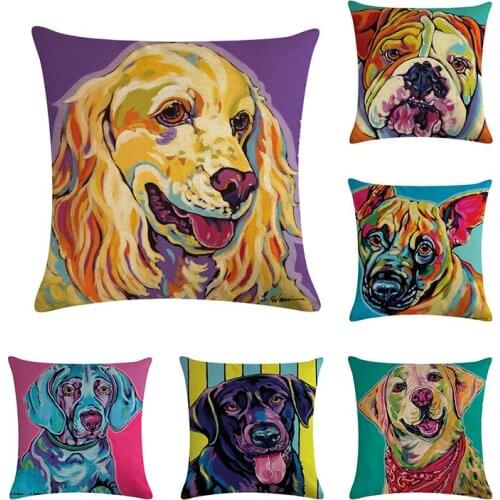 High Qulity Cotton Colorful dog Printed Decorative Cushion Cover Pillow Case Car Seat Pillowcase Square Printing Cojines ZY34