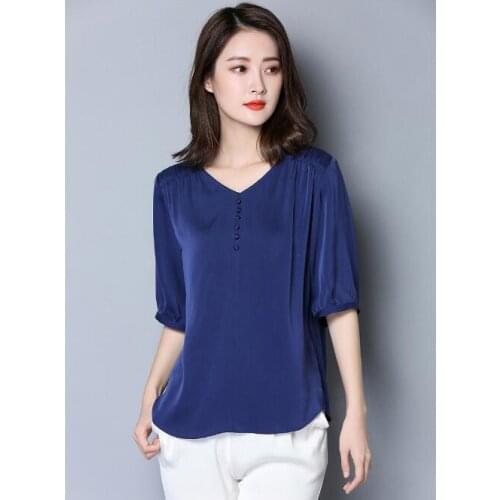 Women Silk blouse Summer Short sleeve Silk shirt 3 colour Casual