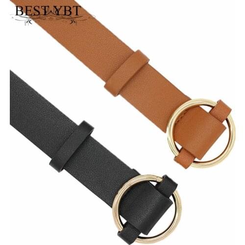 Best YBT Women Imitation leather Belt Alloy Round Smooth Buckle Belt Leisure Jeans Wild Simple Retro Decoration Casual Belt