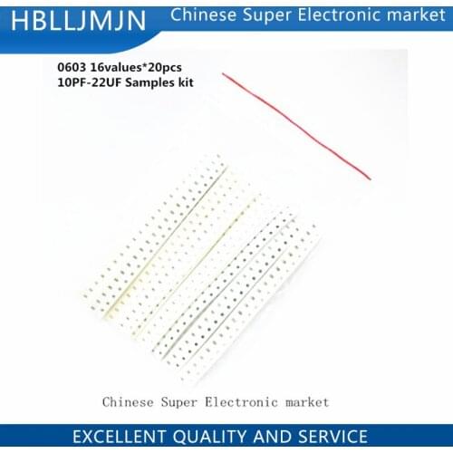 0603 SMD Capacitor assorted kit ,16values*20pcs=320pcs 10PF-22UF Samples kit