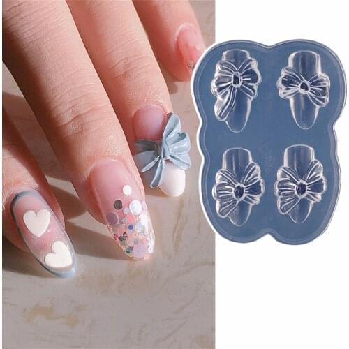 3D Silicone Nail Mold Candy Bear Bow Carved Abrasives Nail Decoration Durable Carving Mold Crystal Powder Nail Art Tool