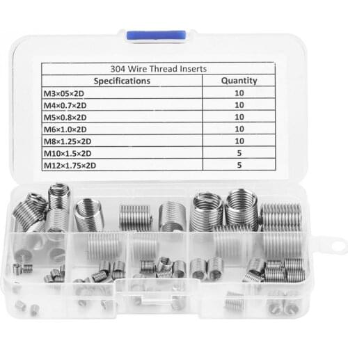 60Pcs M3-M12 Thread Insert set Stainless Steel SS304 Coiled Wire Inserts Helical Screw thread Hardware repair tool helicoil kit