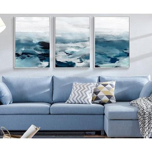 Abstract Landscape Posters Mountain and Sea Blue Nordic Canvas Paintings and Prints Wall Art Pictures Living Room Home Decor