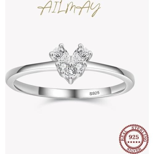 Ailmay Fashion 925 Sterling Silver Exquisite Irregular CZ Heart Finger Ring For Women Classic Luxury Wedding Accessories Jewelry