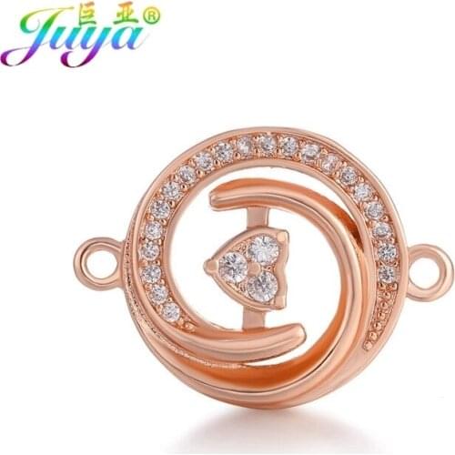 Juya DIY Micro Pave Zircon Jewelry Accessories Love Heart Charm Connectors For Women Bracelets Necklace Earrings Making Material