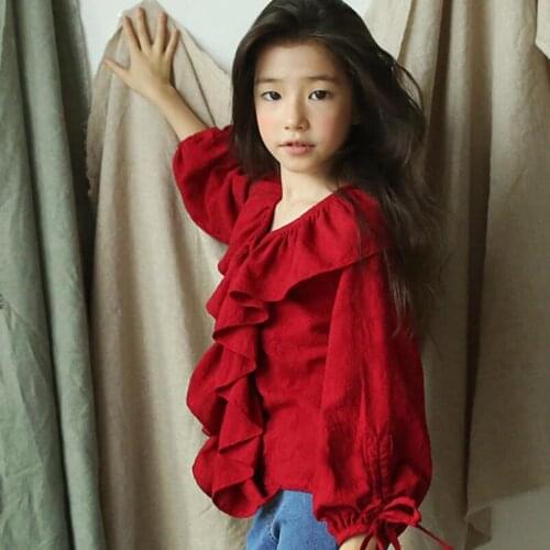 Fashion Spring Autumn Toddler Teenager Girl Blouse Ruffles Kids Shirt Long Sleeve Children Clothes Girls Tops And Blouses JW4351