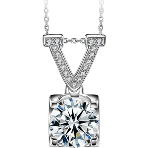 18K White Gold Women Pendants Necklaces Moissanite Diamond 0.5 1 2 3 4 5 Carat Round V Wedding Anniversary Engagement Party Gift