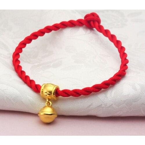 Pure 999 24k Yellow Gold 3D Baby Belling Pendant String Bracelet