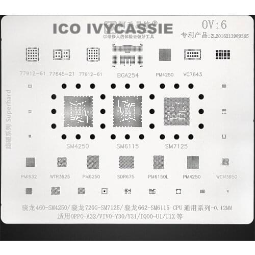 For OPPO-A32 VIVO-Y30 Y31 BGA Stencil SM7125 SM6115 CPU IC Bottom Layer Chip Reballing Solder Tin Plant Net Amaoe OV6 Steel Mesh