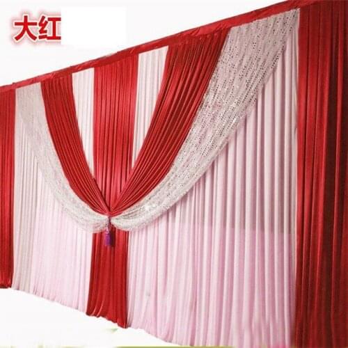 10ftx20ft White Ice Silk Wedding Backdrop Curtain With RED Drape Valance Stage Backdrops Background For Party Event Decoration