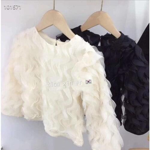 2020 hot sale girls ruffles t-shirt full sleeve cotton fashion autumn girls top 2-7t F711