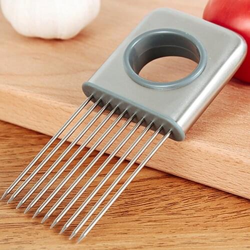 Stainless Steel Onion Needle Onion Fork Vegetables Fruit Slicer Tomato Cutter Cutting Safe Aid Holder Cutting Aids Supplies Tool