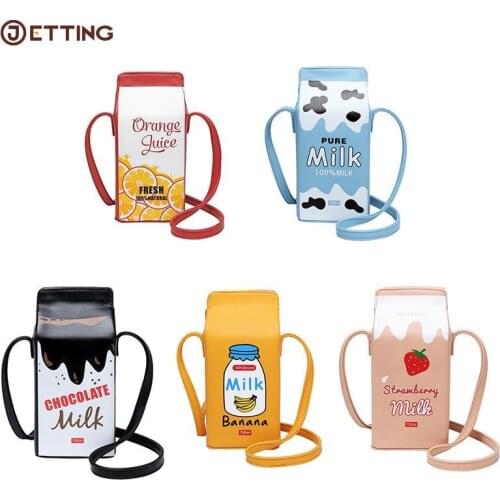 Cute Drink Box Bag Women Female Shoulder Bags Lovely Milk Cartoon Printing Crossbody Bag Lady Designer Small Coin Phone Purses