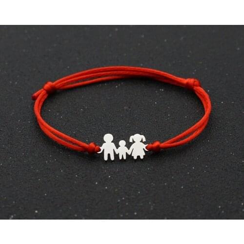 Cute Bear Handmade Infinity Bracelet Charm Stainless Steel Family Dad Mom Son Lucky Red String Bracelets for Women Men Jewelry