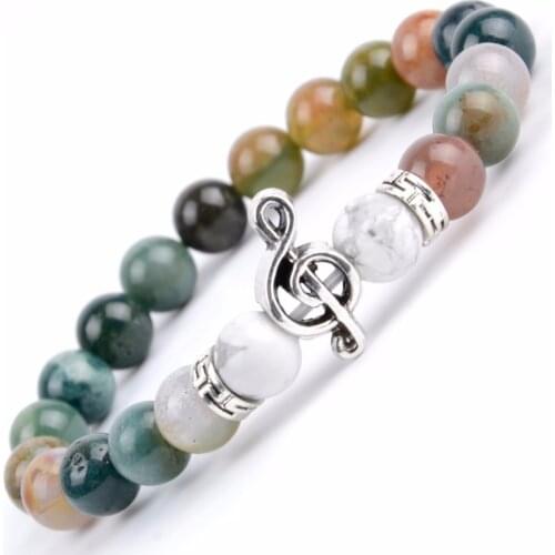 Fashion Musical Note Charm Bracelet Men Boho Jewelry Natural Stone India Agates Beads Bracelets Bangles For Women Jewelry Gift