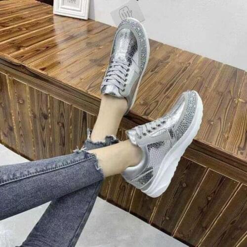 2021 New Spring And Autumn Leisure And Comfortable Rhinestone Round Toe Lace-up Womens Sports Shoes