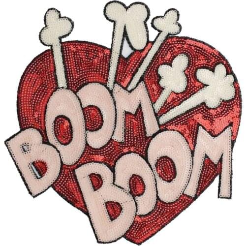 New Arrival Red Love Heart Boom Letter Patches Sew on Red Heart Appliques Diy Clothes Jeans Clothes Accessories Coat Stickers