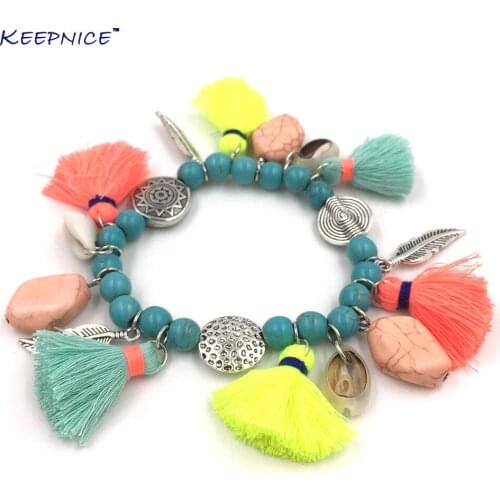 New Bohemian Boho Sea Beach Bracelets For Women Colorful Tassel Charm Bracelet natural Stone Beaded Bangle Bracelets for summer
