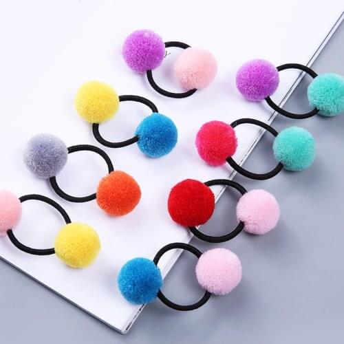 New 1PC Cute Little Girls' Pompom Hair Ties Double Pom Elastic Hair Band Hair Ropes Hair Accessories For Kids Girls