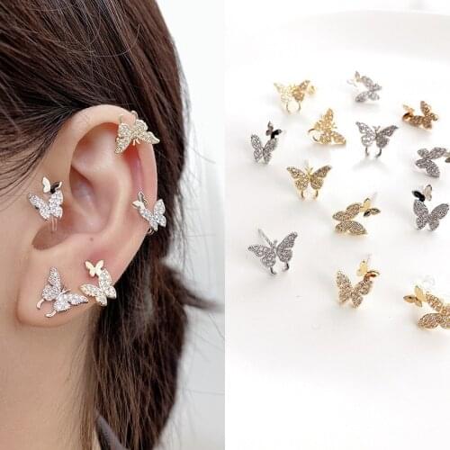 Retro Temperament Butterfly Clip Earrings without Piercing Simple Fritillary Crystals Earcuff Butterfly Earrings for Women Girls
