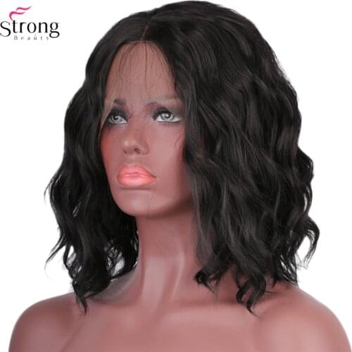 StrongBeauty 14" Synthetic Lace Front Wig For Women Short Wavy Hair Bob Black Wigs Baby Hair