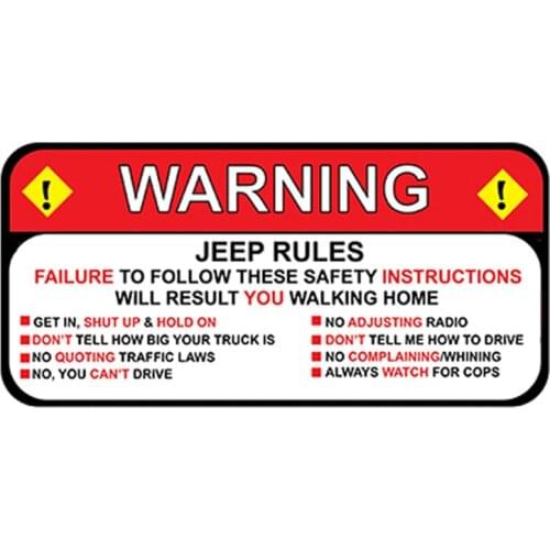 SZWL for Jeep Rules Warning Decal Sticker Wrangler Sahara Funny Vinyl Waterproof Sunscreen Car Stickers Accessories,13cm*6cm