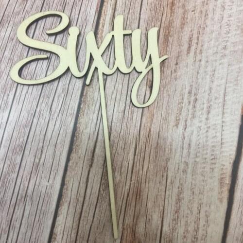 Sixty 60th birthday party cake toppers birthday wood cake topper set of 20pcs
