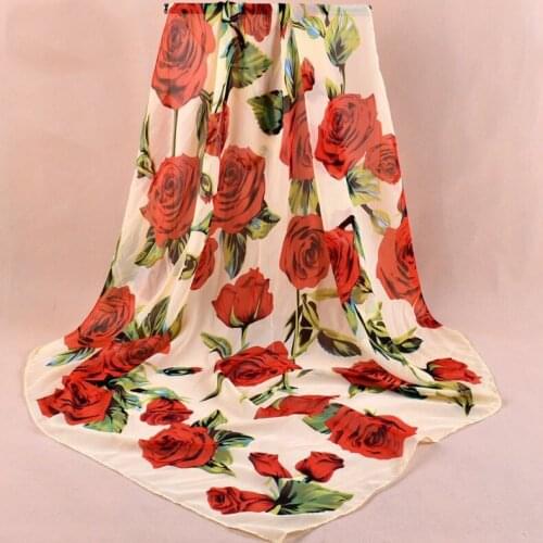 2020 FAL/WIN Refreshing rose flower chiffon scarf silk square hijab cool shawl ladies foulard femme Scarves hair bufanda mujer