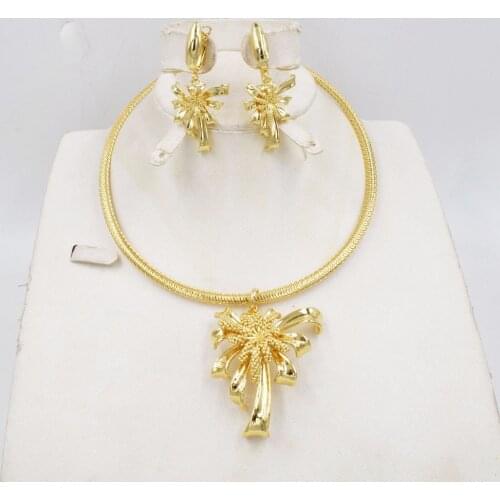 High Quality Ltaly 750 Gold color Jewelry Set For Women african beads jewlery fashion necklace set earring jewelry