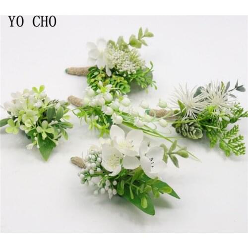 YO CHO Artificial Lily Of The Valley Flower Corsage Groom Boutonniere Men Brooch Orchid White Green Convallaria Wedding Supplies
