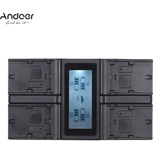Andoer Digital Camera Battery Charger 4-Channels for Canon EOS 5DII 5DS 6D 7DII 80D with DC Car Charger LCD Display EU US Plug